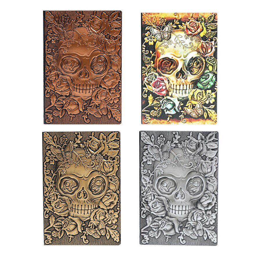 Color Skull Flower Embossed PU Leather Notebooks A..